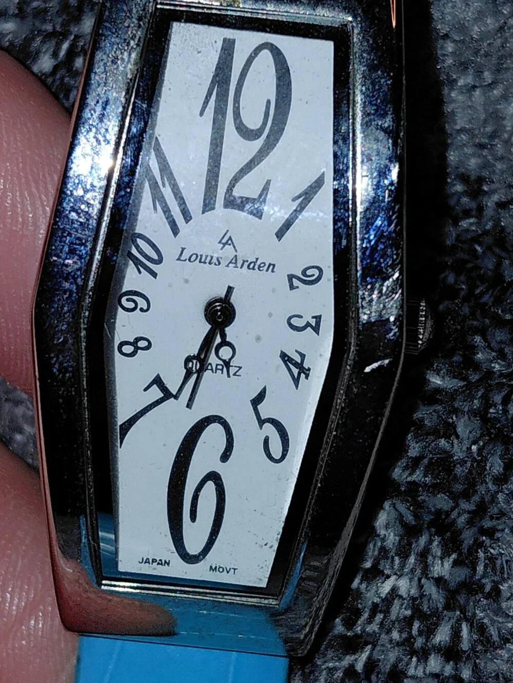 Louis Arden Paris Art Deco Tonneau Quartz Watch Blue Faux Croc Y2K Retro CC